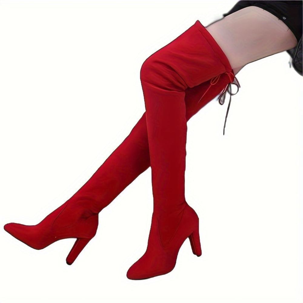 Overknee-Stiefel mit Blockabsatz und Schnürung hinten