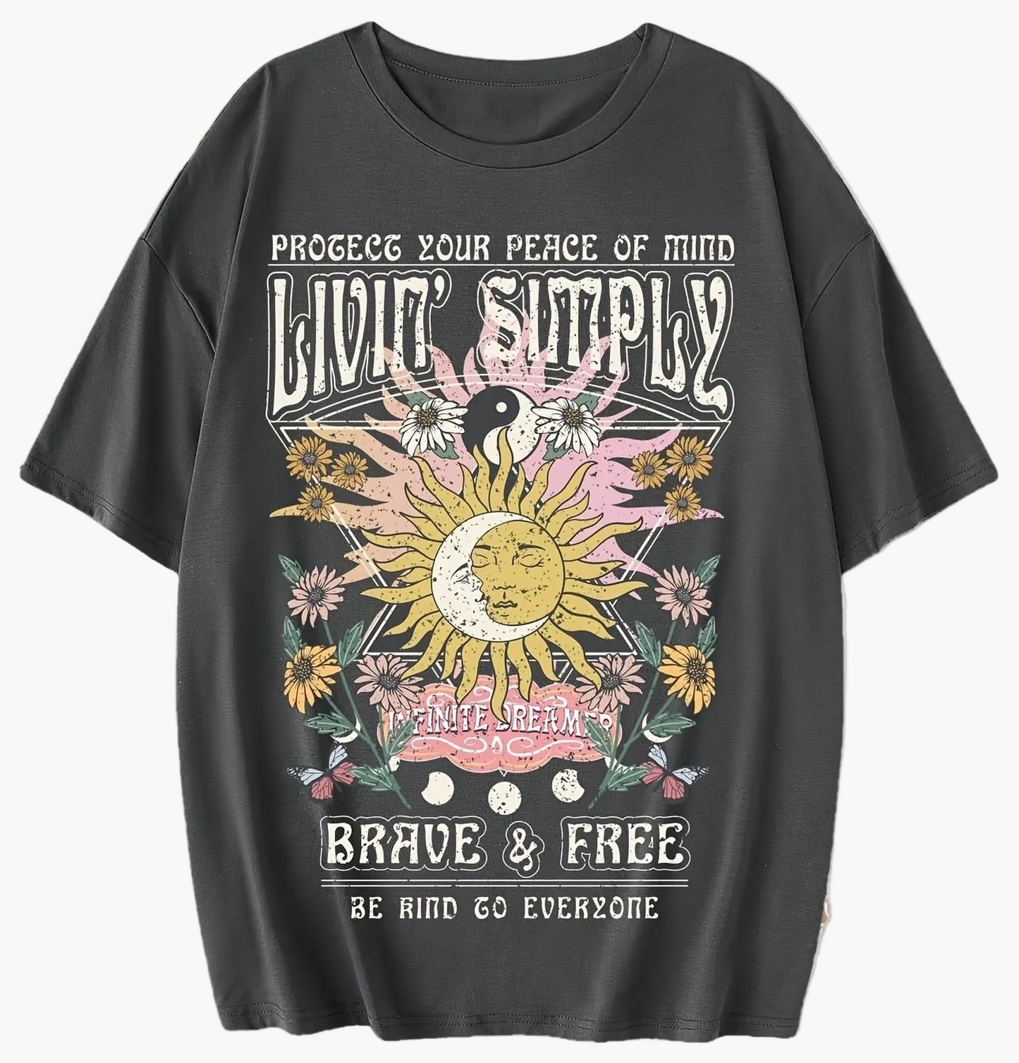 Dame Vintage Grafisk T-skjorte – Boho-stil, Modig & Fri, Kortermet, Sommer