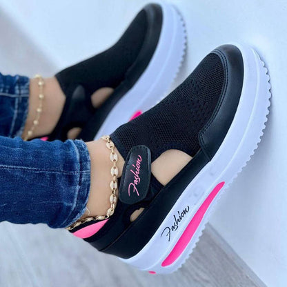Dame komfort plateau sneakers – Mote fritidssko med cut-outs og pustende mesh, for hverdag og turer