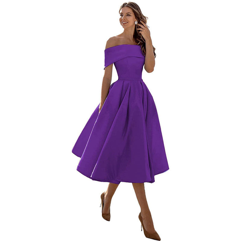 Michelle – Casual strapless satijnen feestjurk