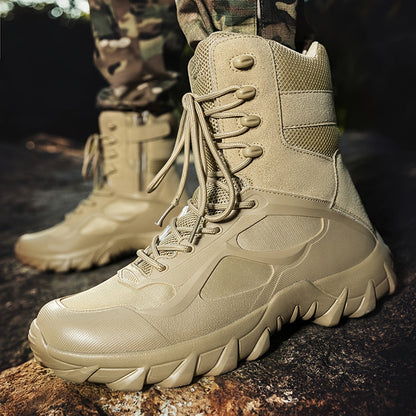 Stivali tattici da uomo, scarponcini stringati robusti, beige, da outdoor militare