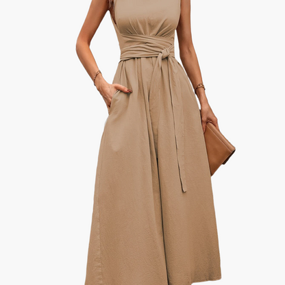Combinaison sans manches pour femme avec ceinture à nouer et jambes larges – Style décontracté élégant pour le printemps et l'été