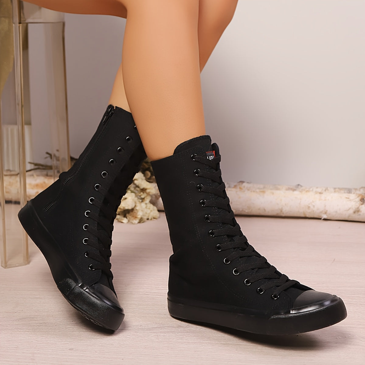 Damen Mid-Calf Schnür-Sneaker mit Reißverschluss Weiß