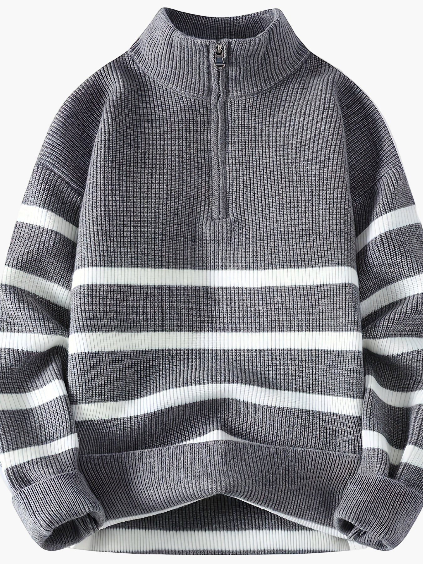 Herren Strickpullover mit Viertelreißverschluss und Streifen – Lässiger Herbst/Winter Look