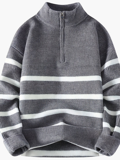 Herren Strickpullover mit Viertelreißverschluss und Streifen – Lässiger Herbst/Winter Look