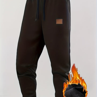 Herren Warme Jogginghose mit Fleecefutter, Kordelzug, Schwarz
