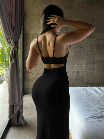 Dame Maxikjole Bodycon Elegant – Figurformet aftenkjole med spaghetti-stropper og moderne snit, ideel til fester og fester