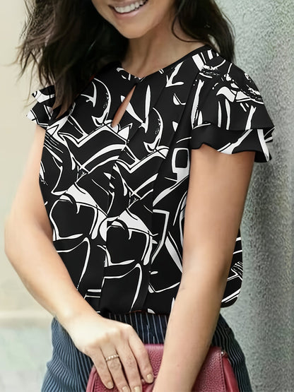 Dames elegante blouse met ruches voor kantoor en vrije tijd – korte mouwen, modern, ideaal om uit te gaan