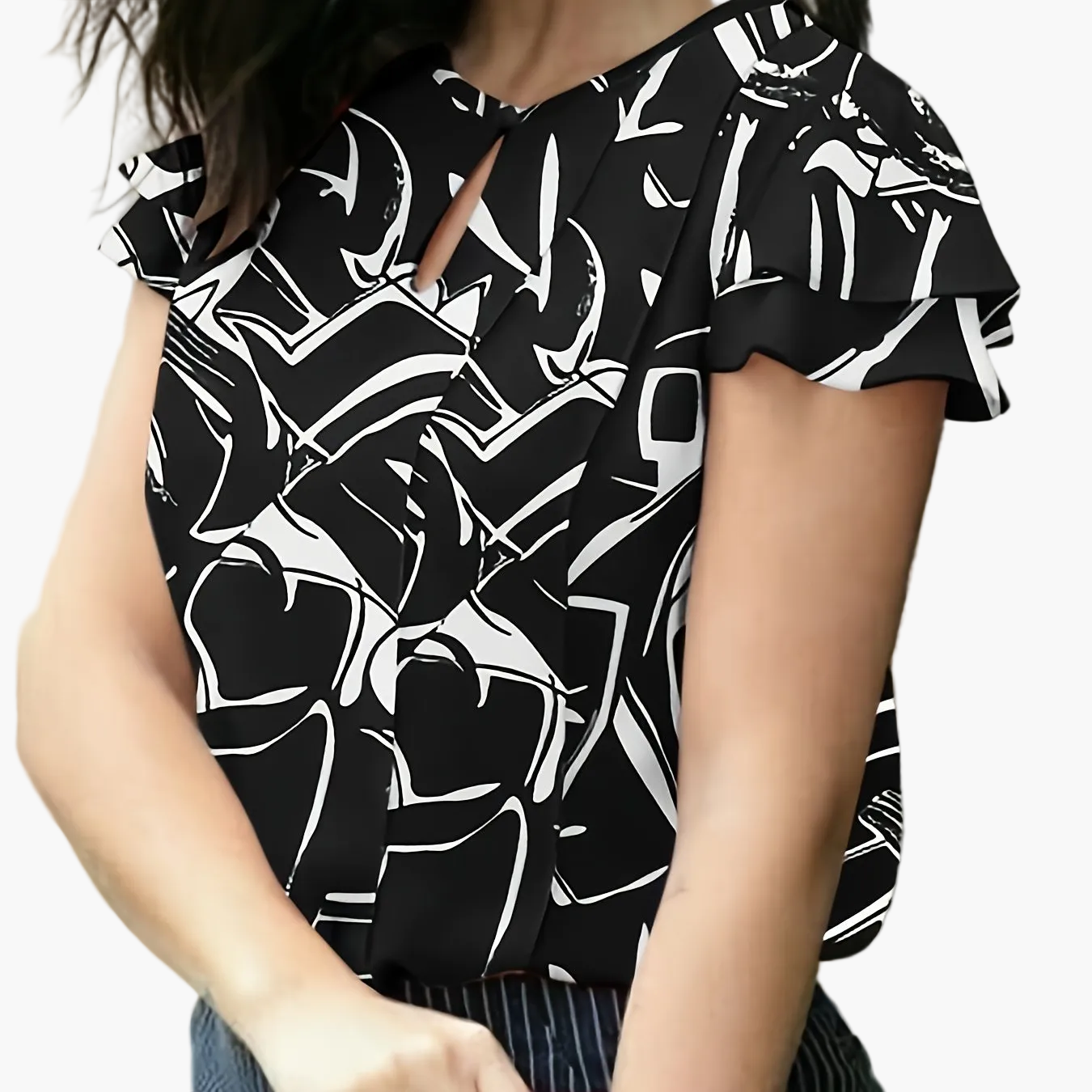 Dames elegante blouse met ruches voor kantoor en vrije tijd – korte mouwen, modern, ideaal om uit te gaan