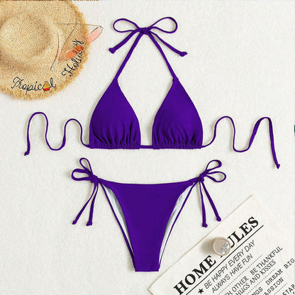 Anna – Farverig bundet halter-bikini