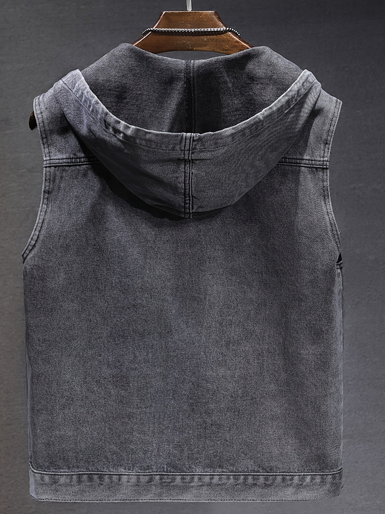 Chaqueta vaquera de hombre sin mangas con capucha, cremallera y efecto desgastado