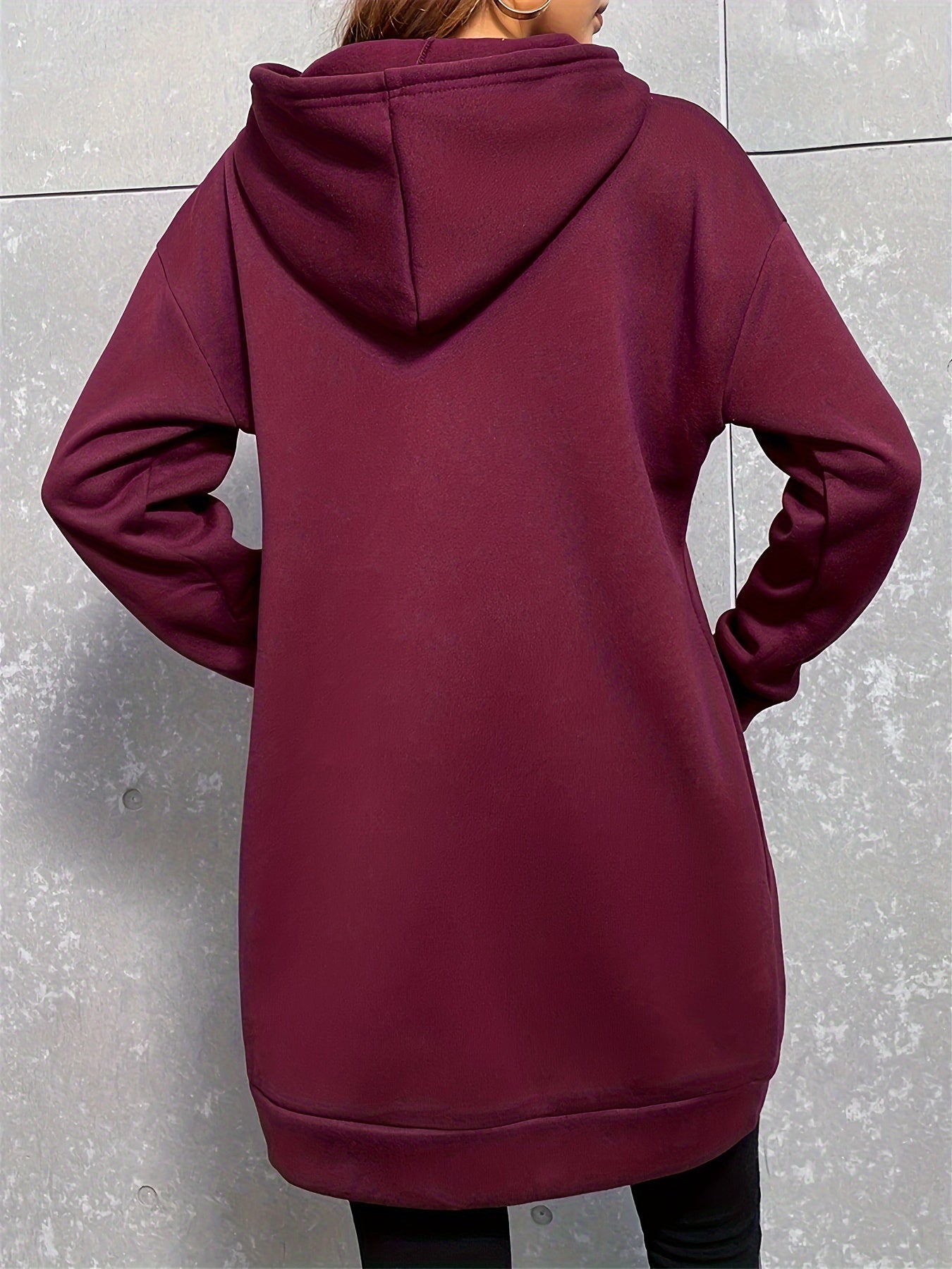 Damen Hoodie-Kleid Schwarz Langarm Kapuzenpullover Tunika Kängurutasche