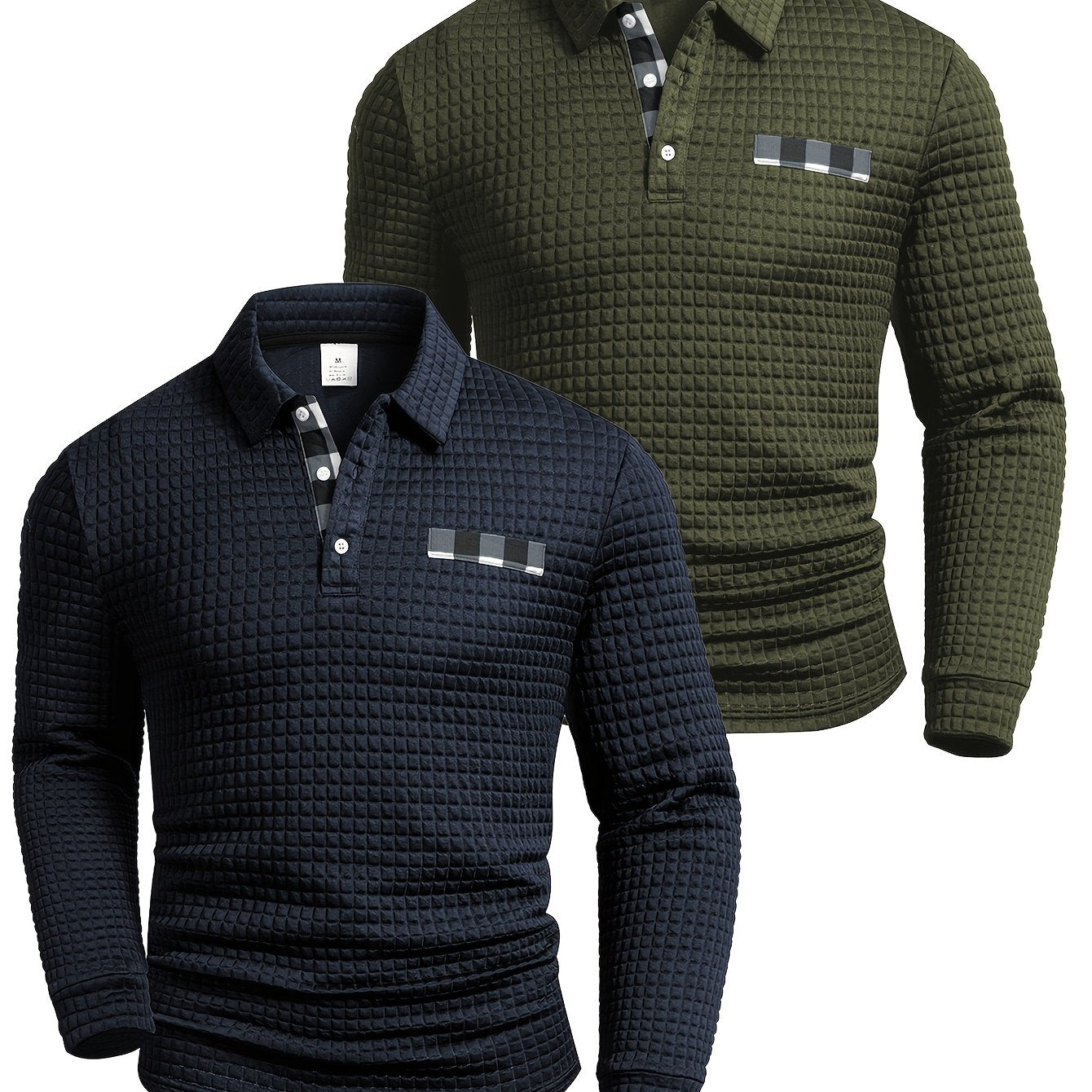 Herren Langarm Poloshirt strukturiert mit Kragen marineblau