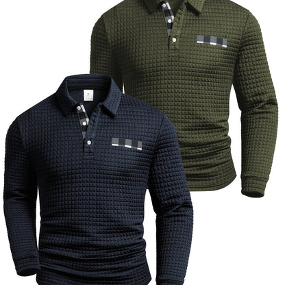 Herren Langarm Poloshirt strukturiert mit Kragen marineblau