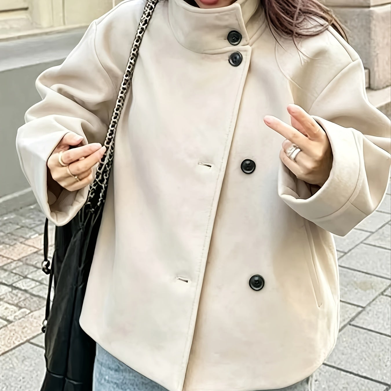 Damen Kurzjacke mit Stehkragen und Knöpfen