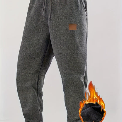 Herren Warme Jogginghose mit Fleecefutter, Kordelzug, Schwarz