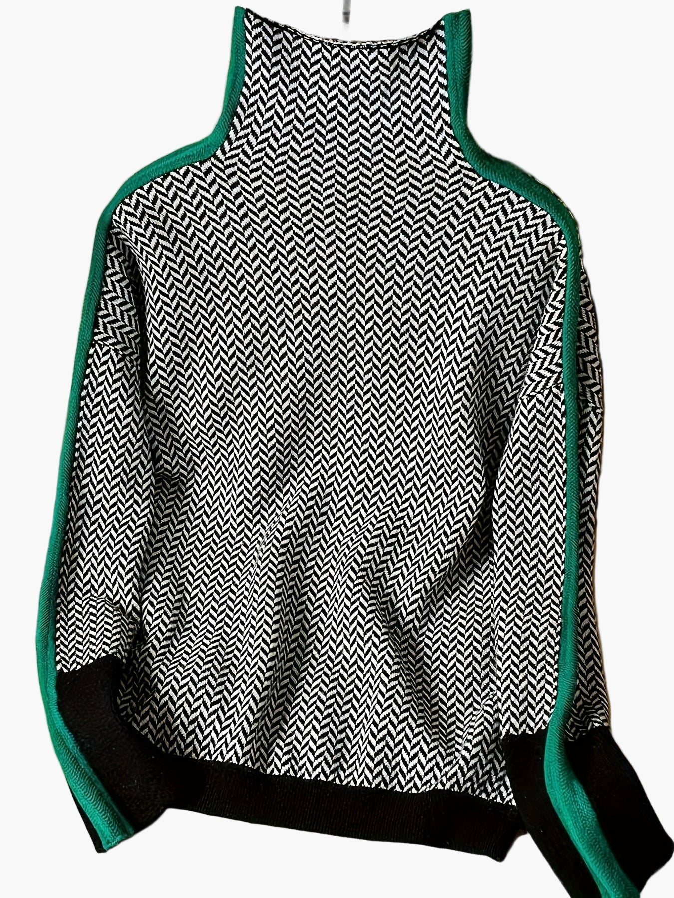 Dam Elegant patchwork stickad tröja med ståkrage – Moderiktig höst/vinter vardagslook