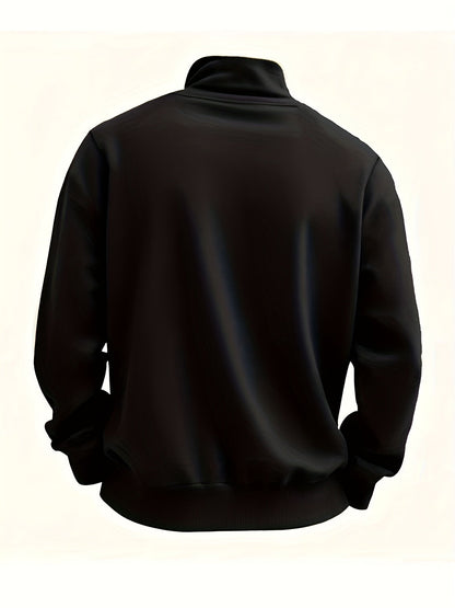 Heren-sweatshirt met halve ritssluiting, opstaande kraag en borstzak, donkergrijs
