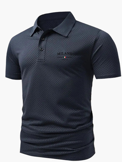 Męska koszulka polo casual z geometrycznym wzorem i listwą na guziki – idealna na co dzień i czas wolny