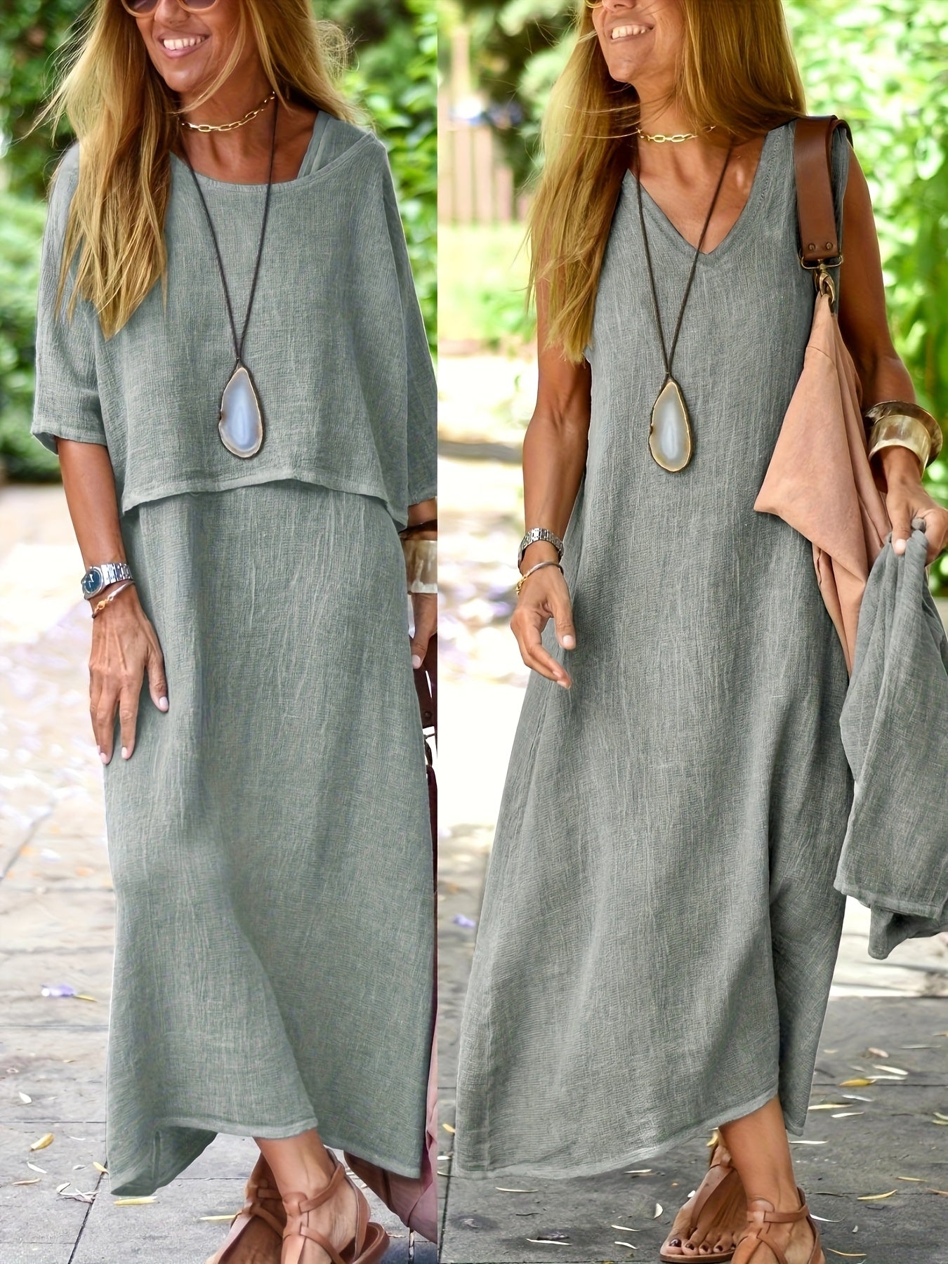 Damen Zweiteiliges Maxikleid Set – Lässiges Sommerkleid mit Überwurf, Eleganter Freizeitstil