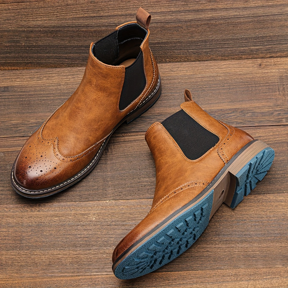 Herren Chelsea Boot mit Brogue-Muster, Elastikeinsatz & Profilsohle