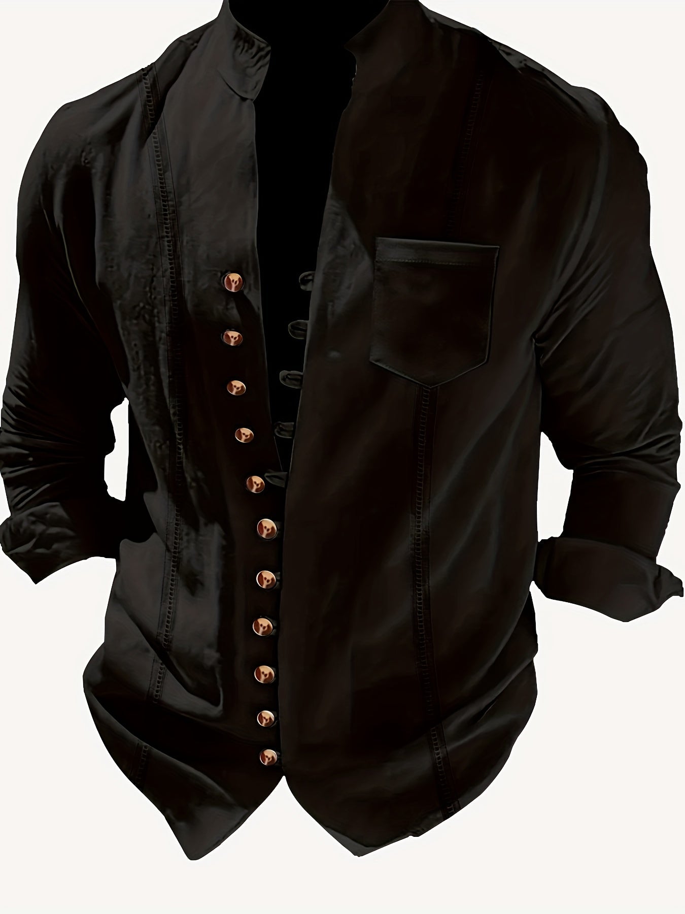Camicia casual da uomo con collo alla coreana e abbottonatura – Maglia a maniche lunghe elegante per tutti i giorni e il weekend