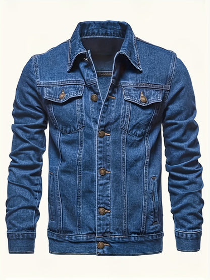 Giacca di jeans da uomo in denim stile classico per tempo libero e uso quotidiano