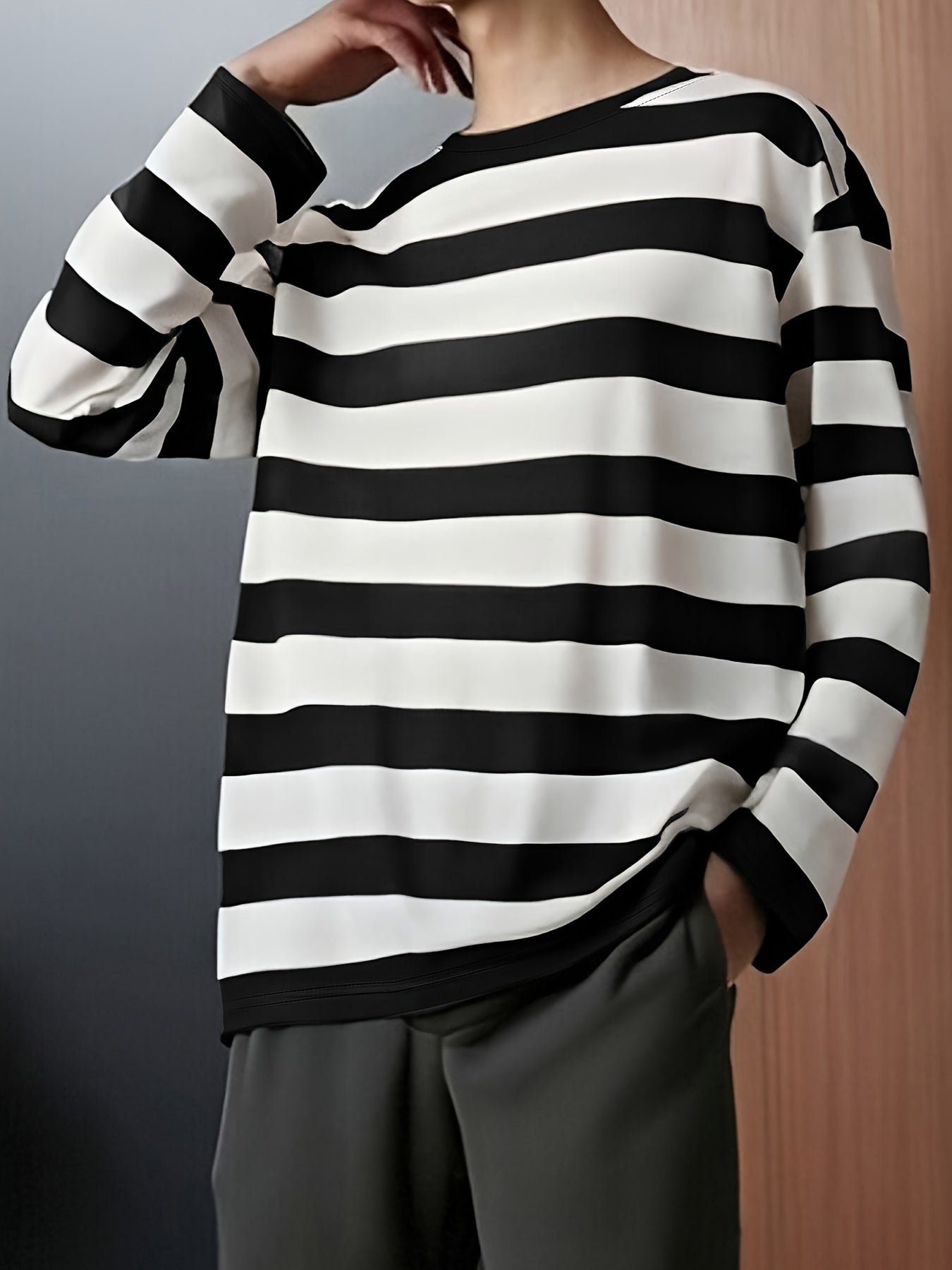 Langarmshirt gestreift Braun Schwarz Unisex Rundhals