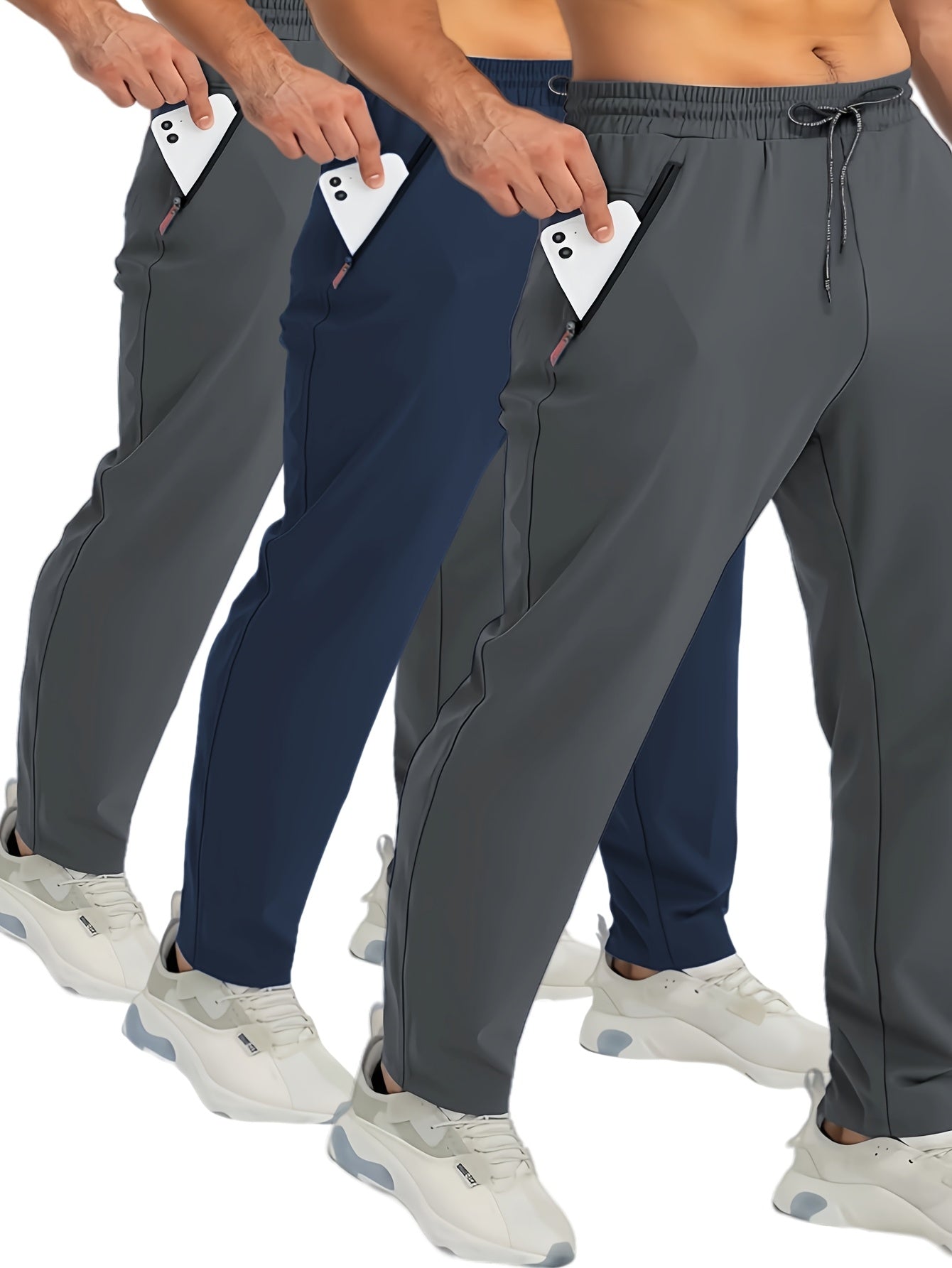 Set pantaloni da jogging uomo – comodi pantaloni sportivi casual con tasche con cerniera per tutti i giorni, sport e tempo libero