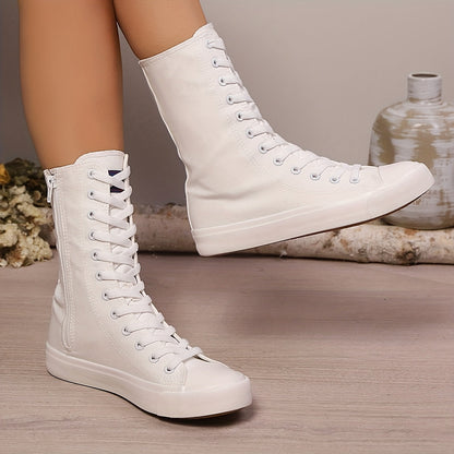 Damen Mid-Calf Schnür-Sneaker mit Reißverschluss Weiß
