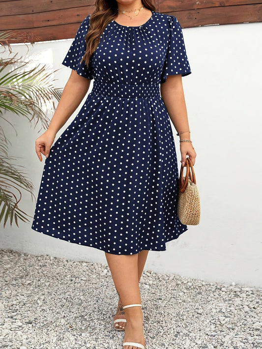 Dames vrijetijdsjurk met stippen, getailleerd, elegante zomerse look