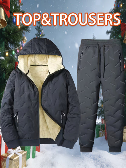 Completo da allenamento imbottito da uomo, giacca trapuntata con cappuccio e pantaloni trapuntati, invernale