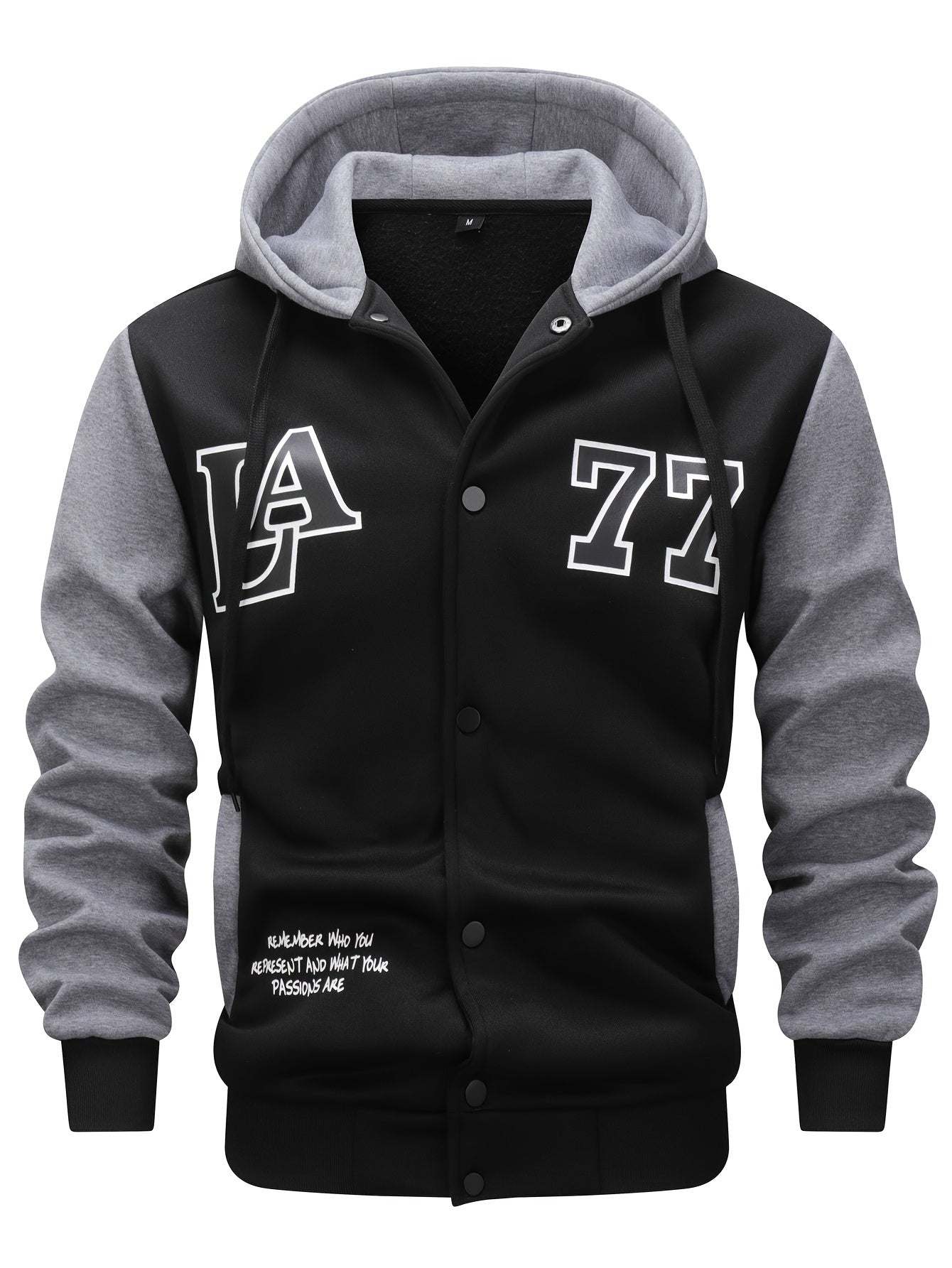 Herren Kapuzenjacke College-Stil Schwarz Grau mit "LA 77" Aufdruck