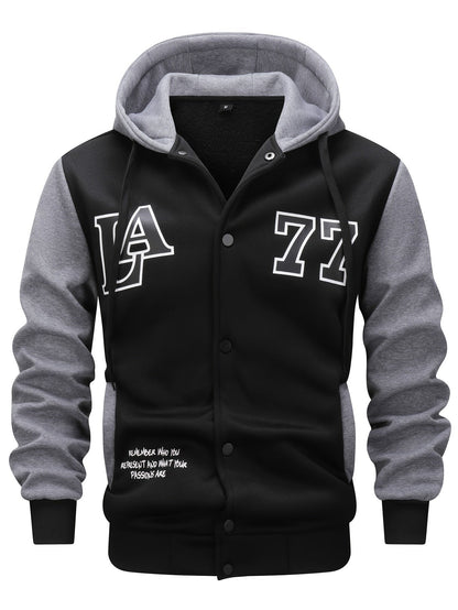 Herren Kapuzenjacke College-Stil Schwarz Grau mit "LA 77" Aufdruck