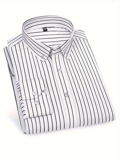 Chemise décontractée homme slim fit à rayures avec patte de boutonnage – Parfaite pour le quotidien et les sorties