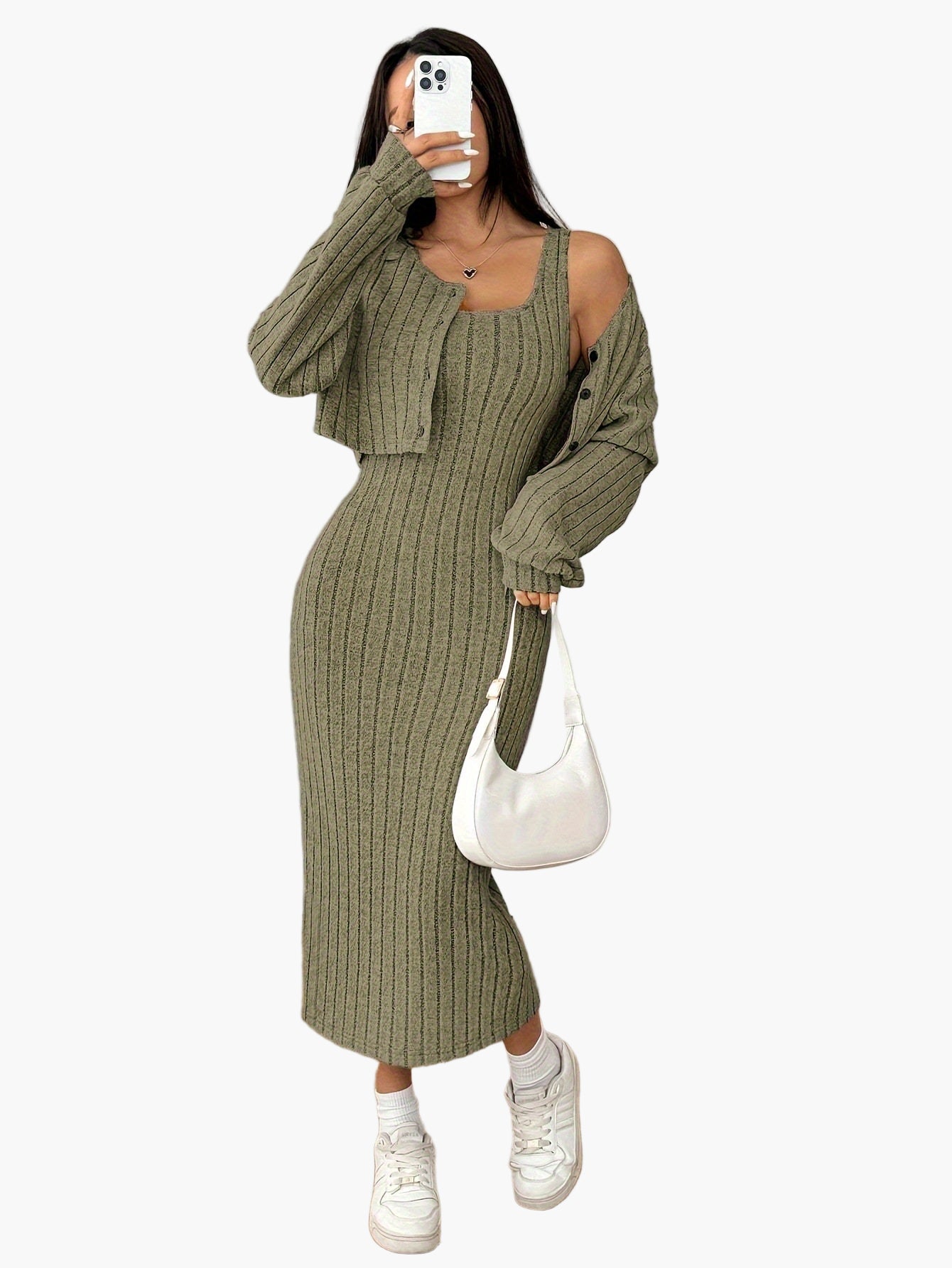 Set Completo Donna in Maglia – Elegante Motivo a Costine, Ideale per Quotidiano & Ufficio