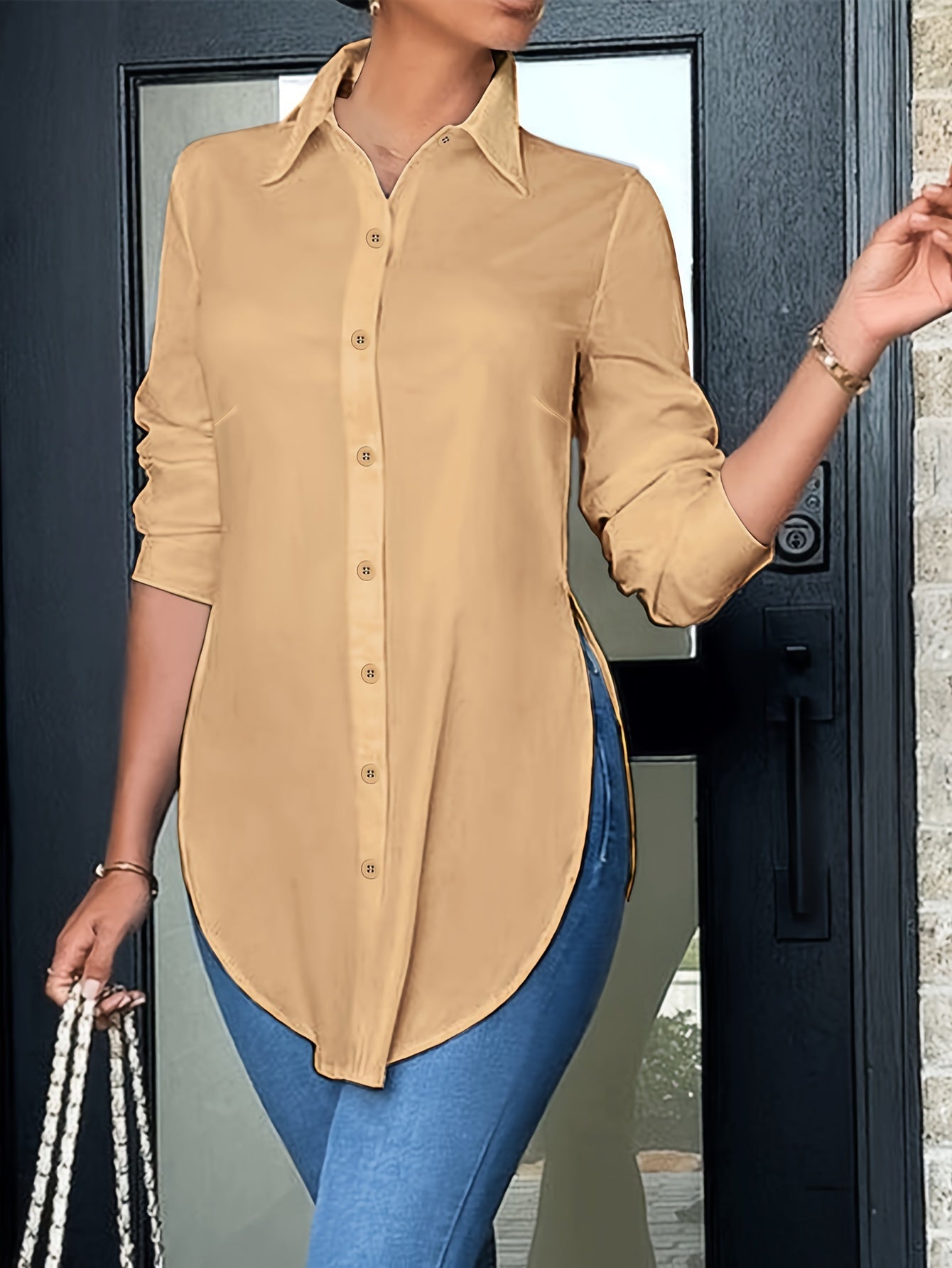 Damen Langarm Bluse Elegant Büro Freizeit – Lockere Hemdbluse für Alltag und Business