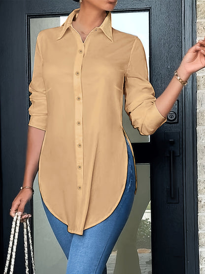 Damen Langarm Bluse Elegant Büro Freizeit – Lockere Hemdbluse für Alltag und Business