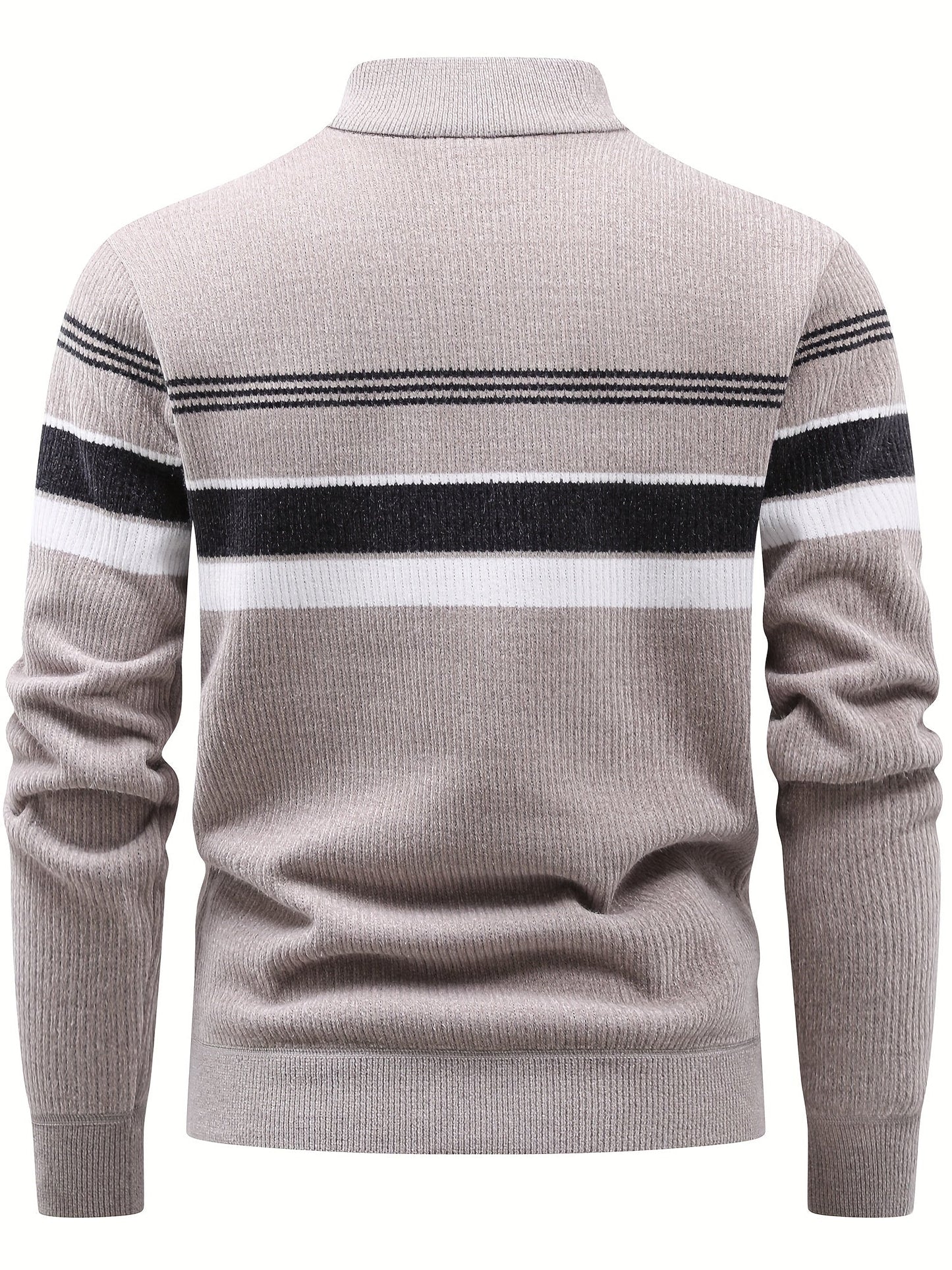 Herren Halb-Reißverschluss Strickpullover mit Streifenmuster, gerippt