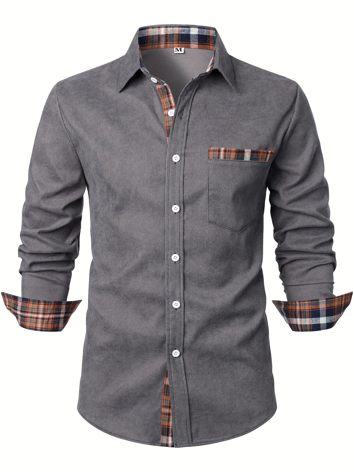 Camisa casual para hombre Modern Fit con detalles a cuadros – Camisa de manga larga elegante para el día a día y la oficina