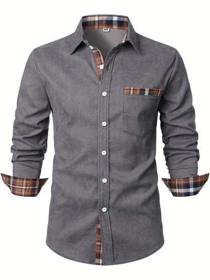 Camisa casual para hombre Modern Fit con detalles a cuadros – Camisa de manga larga elegante para el día a día y la oficina