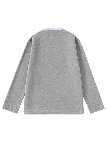 Suéter de punto de gofre para hombre, con escote en V, mangas largas y color liso