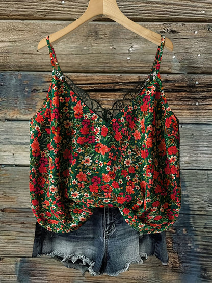 Dame sommer-top med blomsterprint og blonder – afslappet camisole til hverdag og ferie