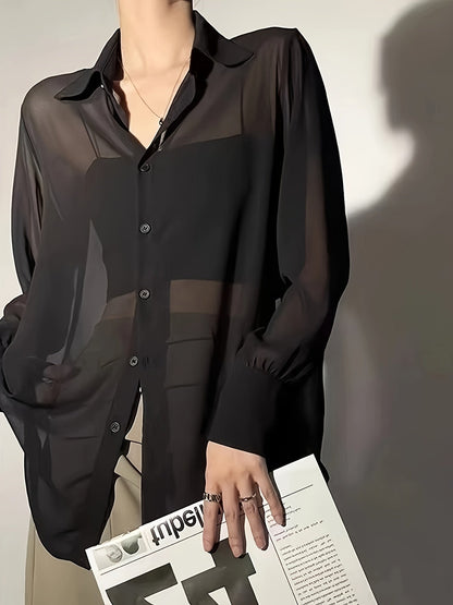 Dames transparant losvallend blouse-shirt voor elegante vrijetijds- en kantoorlooks