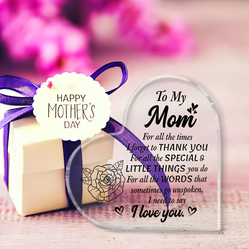 Plaque décorative en forme de cœur avec gravure pour mamans – Cadeau style vintage pour femmes – Expression de gratitude et d'amour – Présentoir de table pour la maison ou le bureau