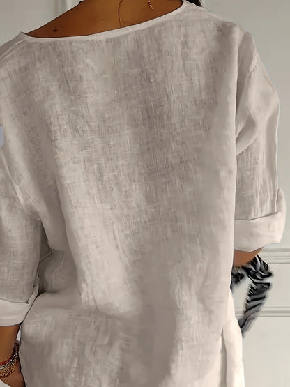 Camicia da donna con abbottonatura e maniche 3/4 – Camicia casual per tempo libero, quotidiano e ufficio