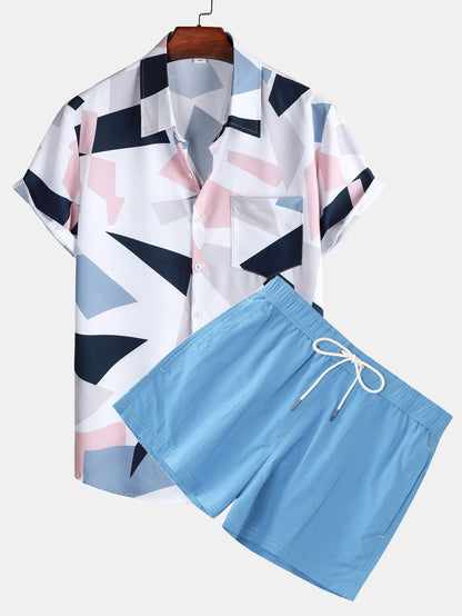 Herre sommer sett – Moderne kortermet skjorte med trykk og shorts, fritidsantrekk, avslappet