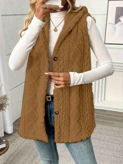 Gilet en maille élégant pour femme avec capuche et boutons – Parfait pour les loisirs et le quotidien