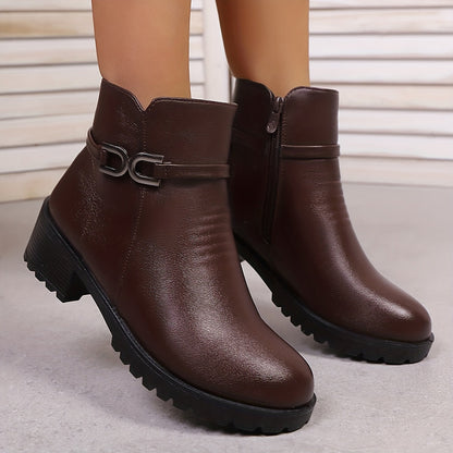 Damen Stiefelette mit Zierschnalle und seitlichem Reißverschluss, Schwarz