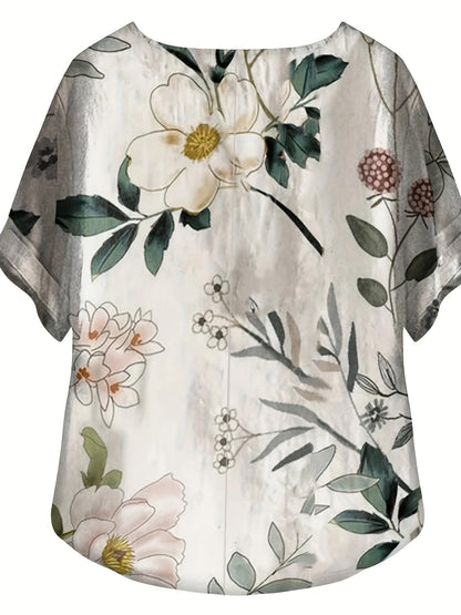 Blusa vintage da donna con motivo floreale e abbottonatura – Maglietta estiva casual in stile retrò